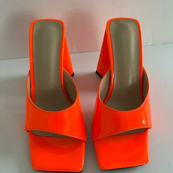 Women FLARE BLOCK Heel Pumps Vintage Retro Slide Sandal Shoes Size 34EUR 4US - Picture 9 of 14
